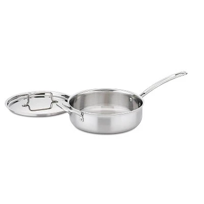 Cuisinart Classic MutliClad Pro 3.5qt Stainless Steel Tri-Ply Saute Pan With Helper Handle And Cover MCP33-24HN - Silver